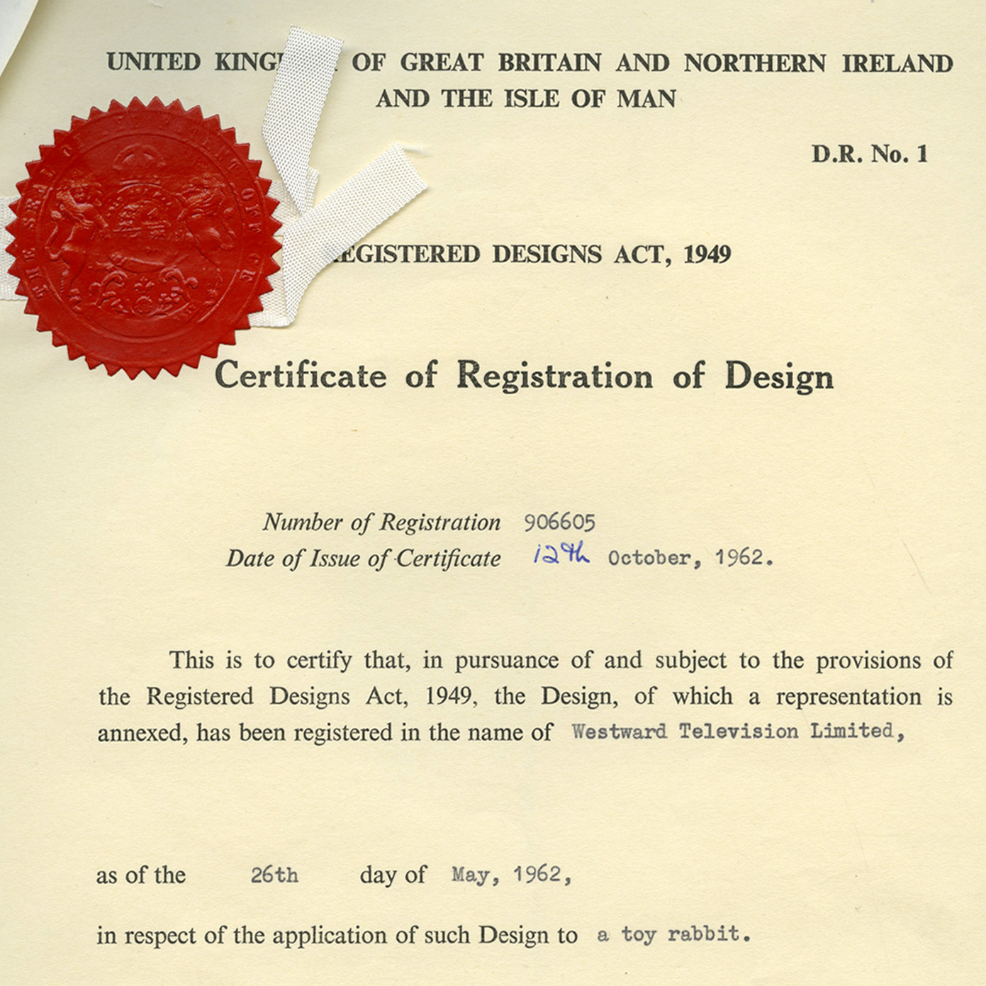 The 1962 registration certificate for a certain toy rabbit!