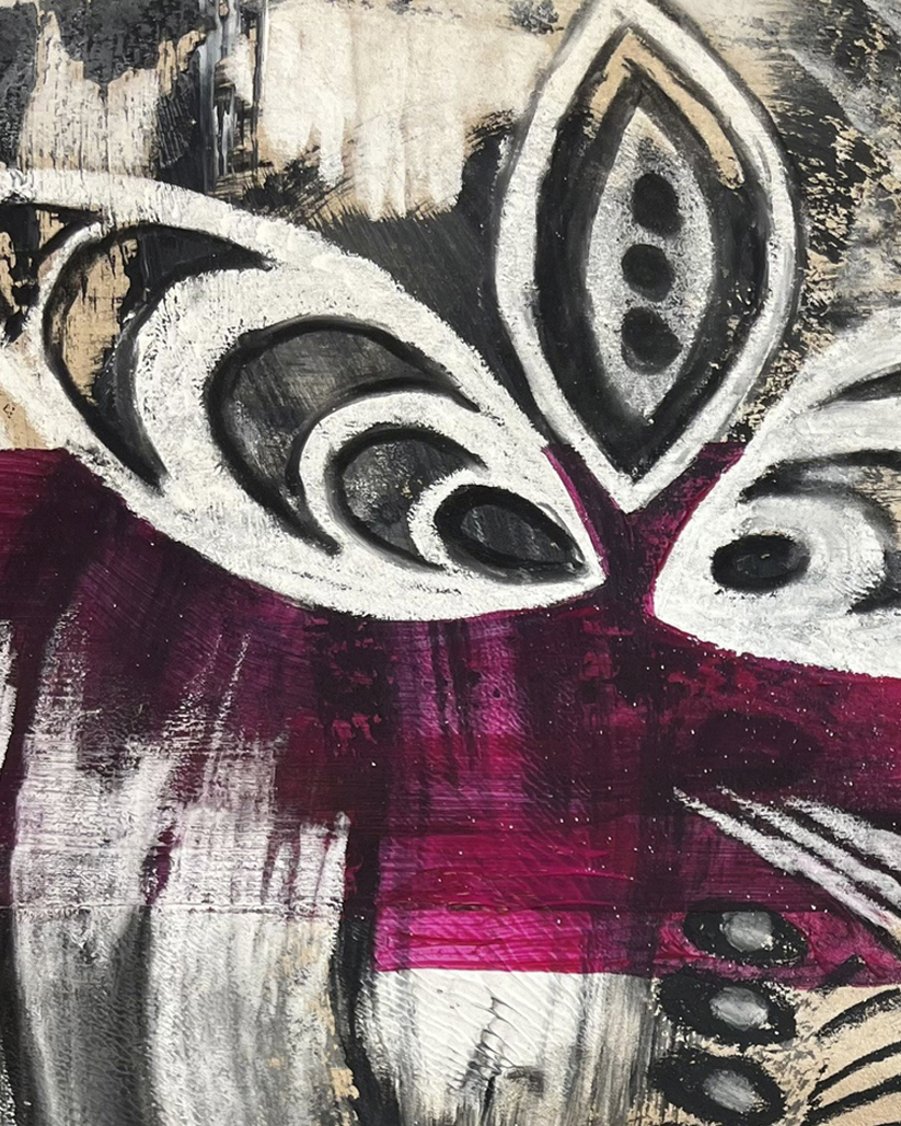 A black, white and pink abstract artwork