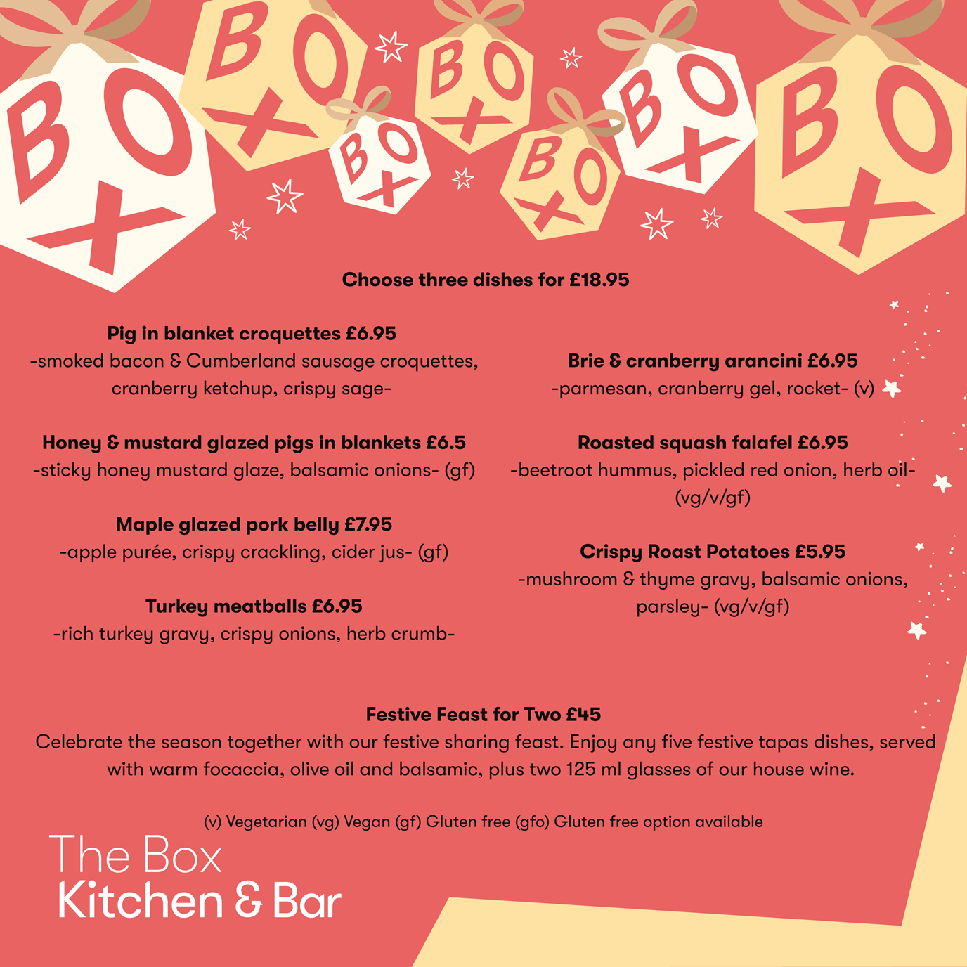 The Box Kitchen & Bar festive tapas menu for 2026