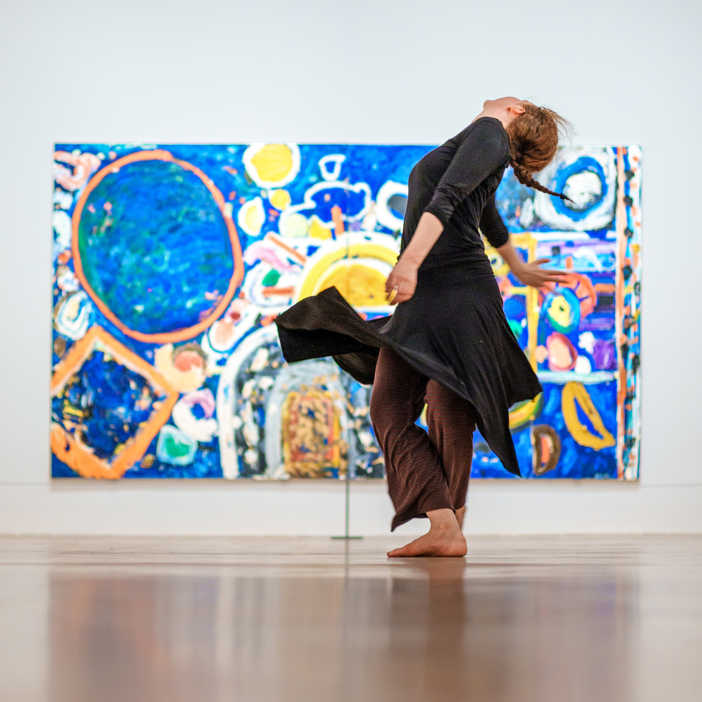 A rehearsal for 'A Spilling' in the Gillian Ayres exhibition at The Box Plymouth