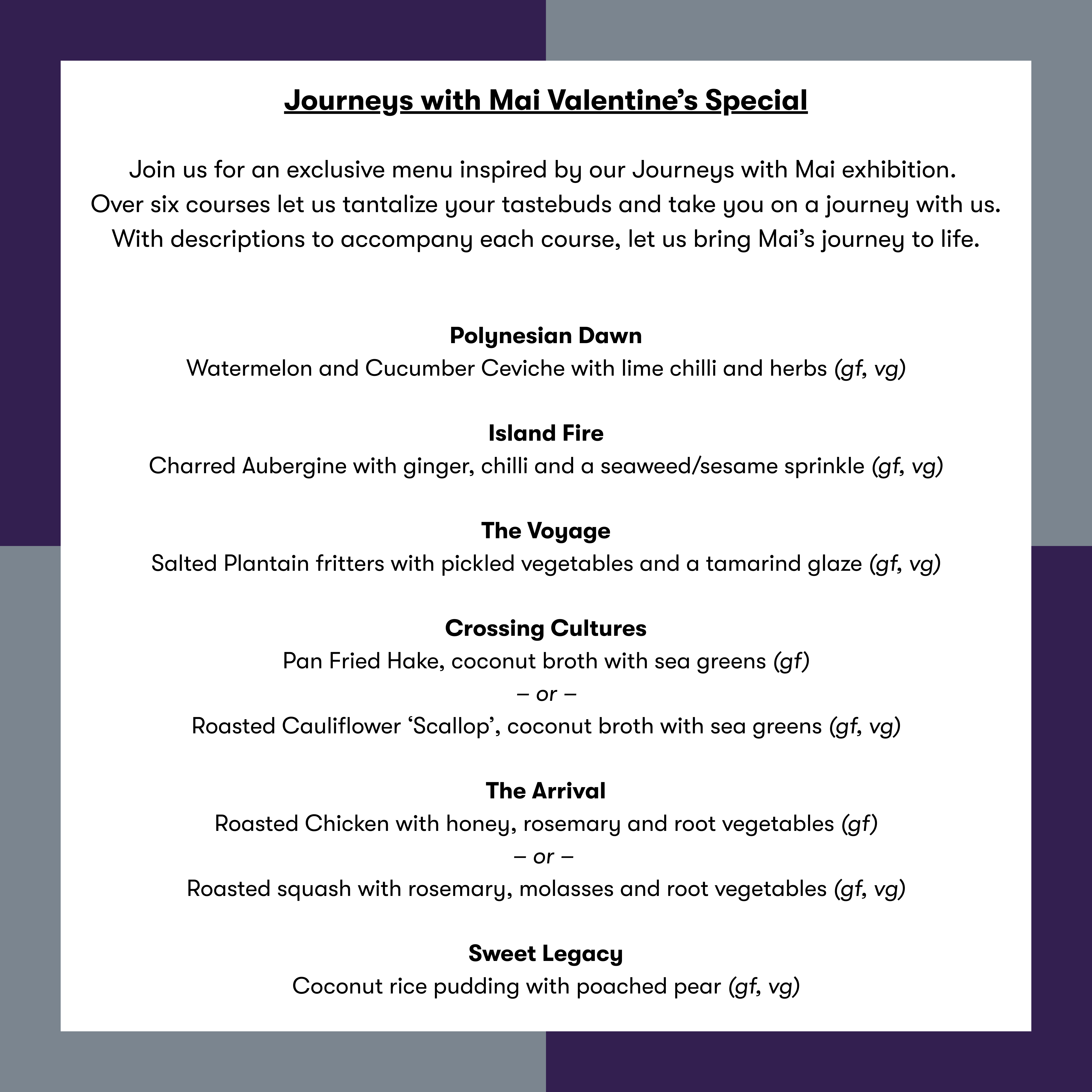 Journeys with Mai basic menu