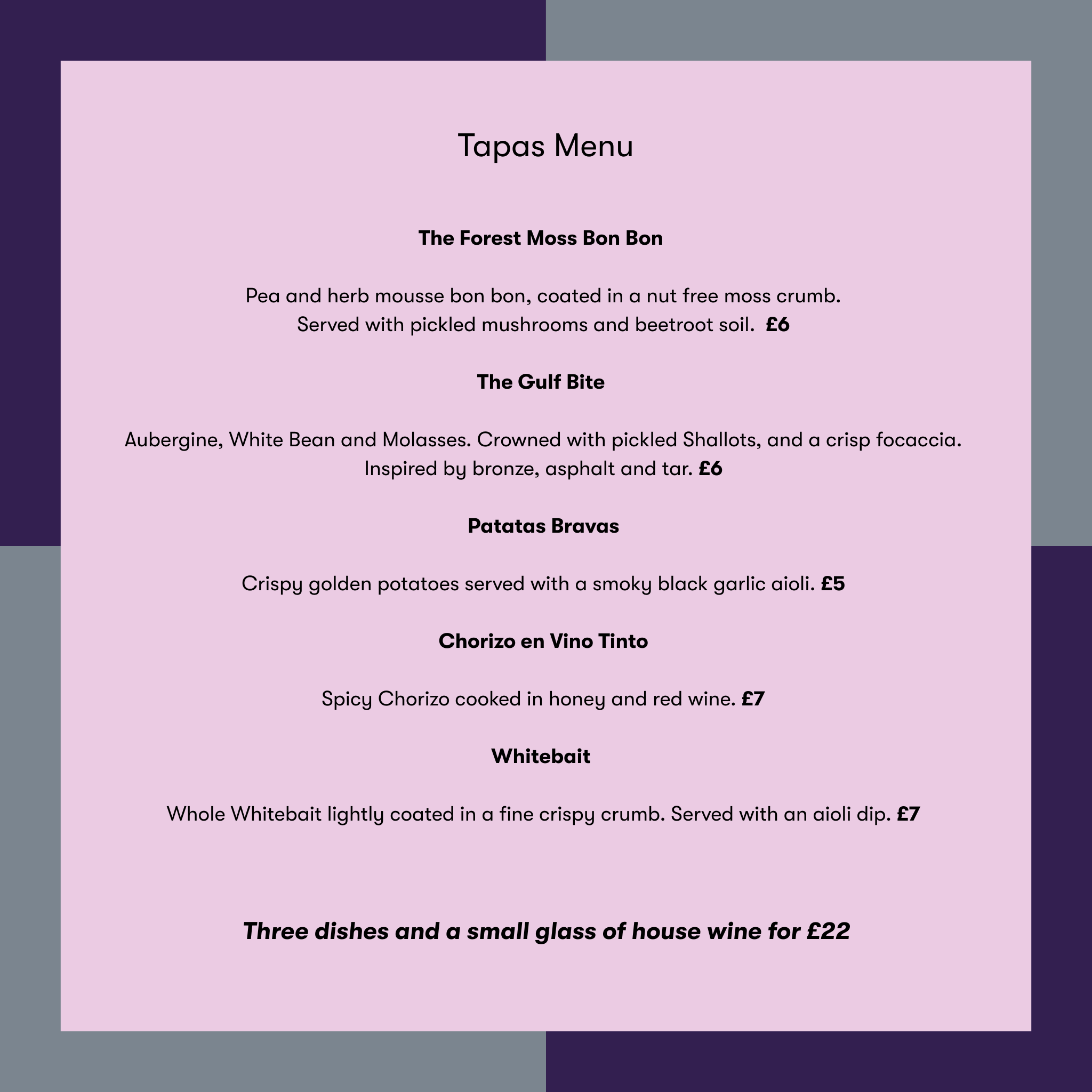Tapas menu